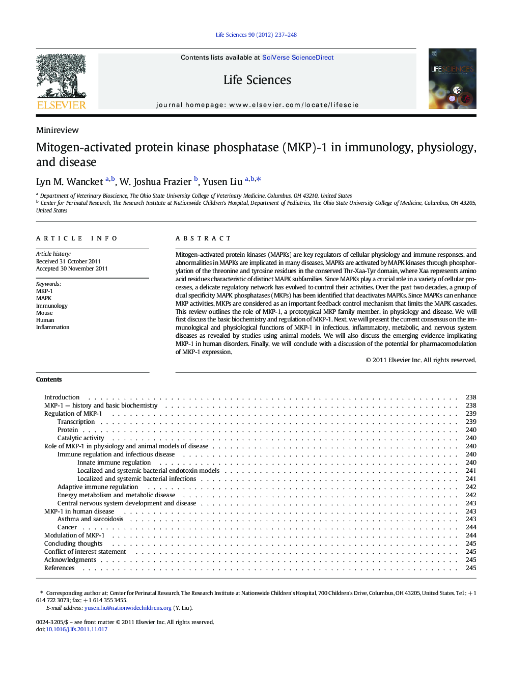 Mitogen-activated protein kinase phosphatase (MKP)-1 in immunology, physiology, and disease