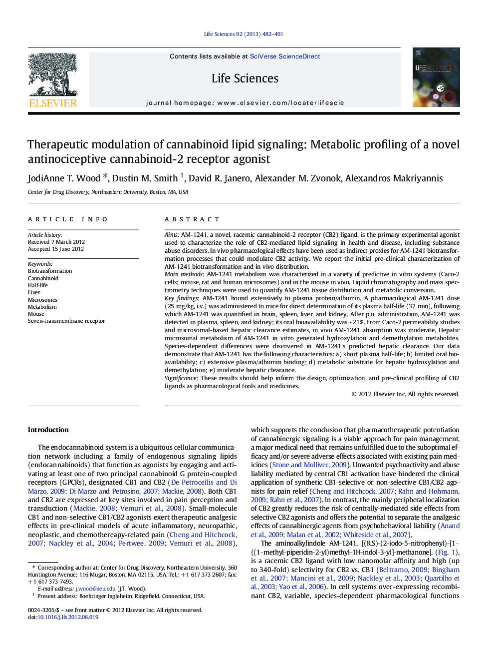 Therapeutic modulation of cannabinoid lipid signaling: Metabolic profiling of a novel antinociceptive cannabinoid-2 receptor agonist