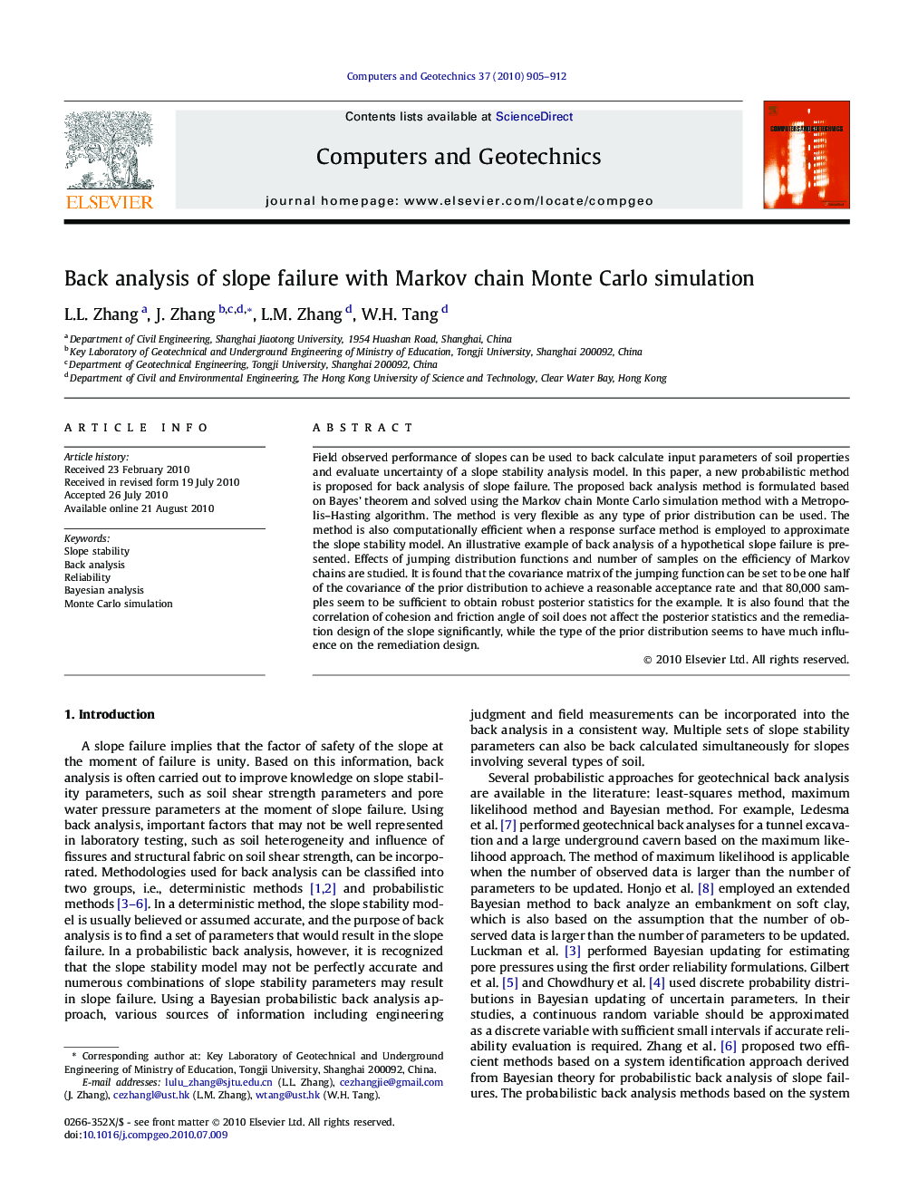 Back analysis of slope failure with Markov chain Monte Carlo simulation