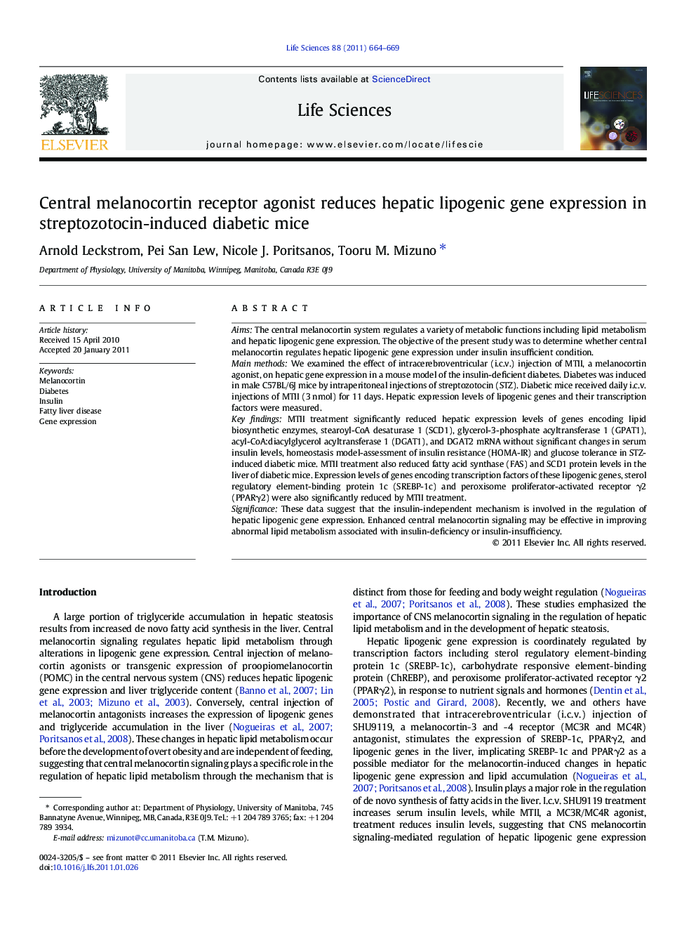 Central melanocortin receptor agonist reduces hepatic lipogenic gene expression in streptozotocin-induced diabetic mice