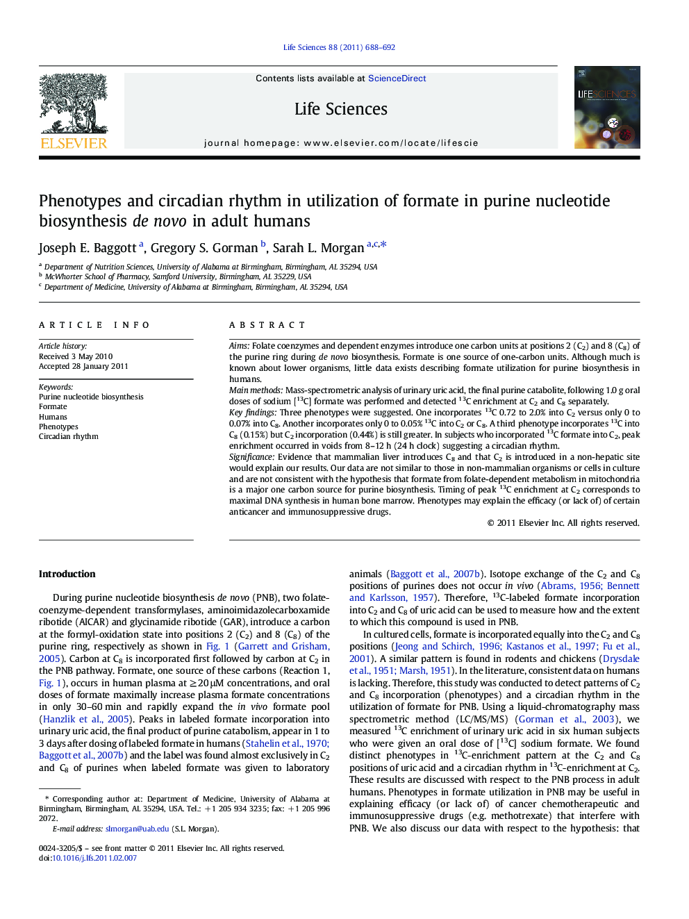 Phenotypes and circadian rhythm in utilization of formate in purine nucleotide biosynthesis de novo in adult humans