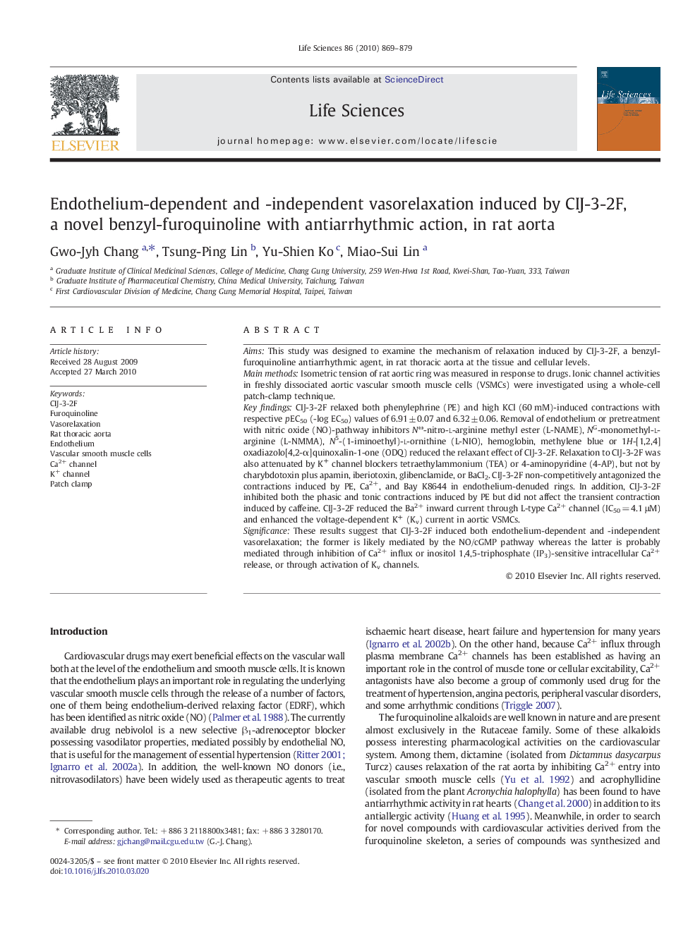 Endothelium-dependent and -independent vasorelaxation induced by CIJ-3-2F, a novel benzyl-furoquinoline with antiarrhythmic action, in rat aorta