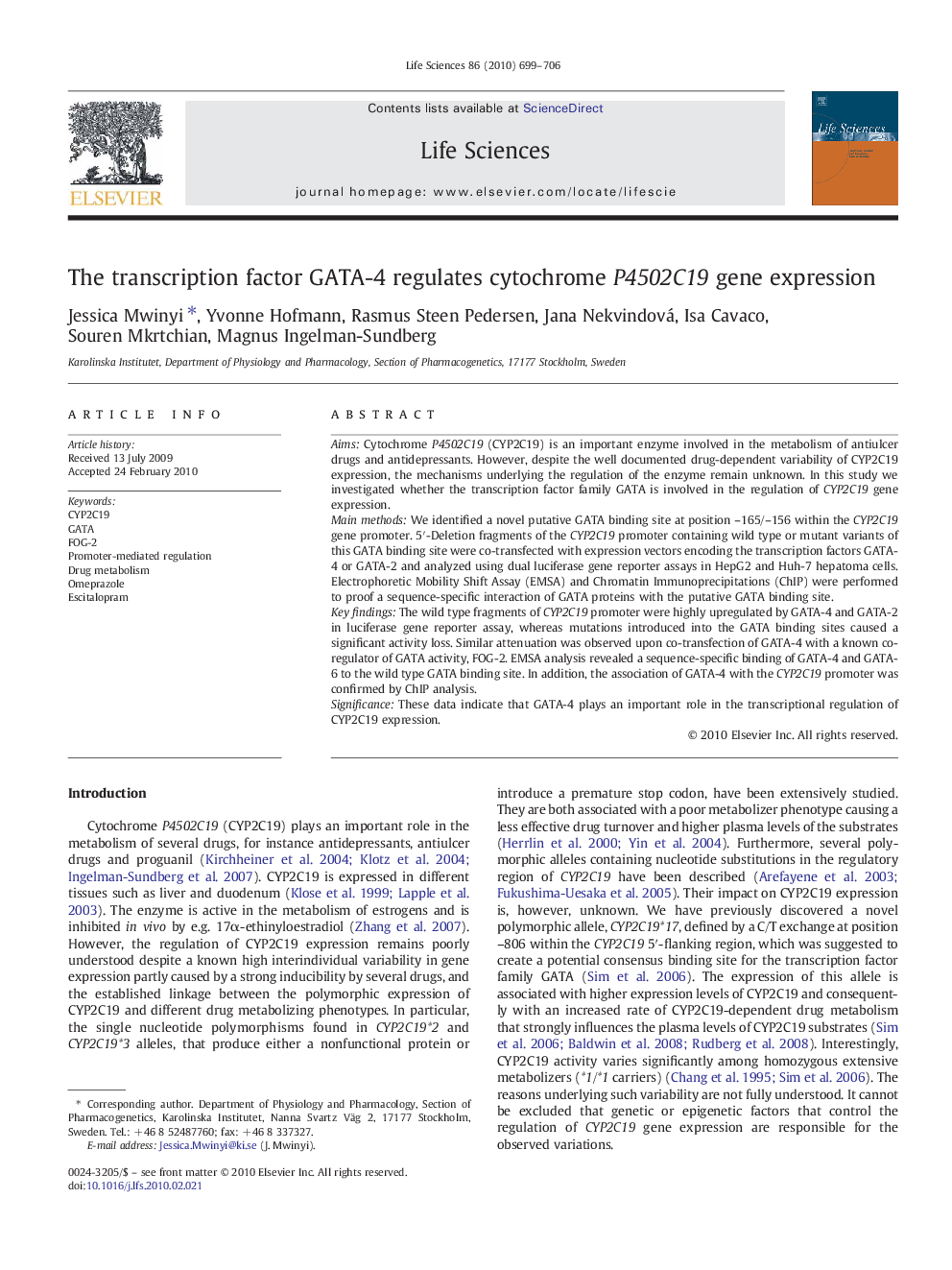 عکس صفحه اول مقاله: The transcription factor GATA-4 regulates cytochrome P4502C19 gene expression The transcription factor GATA-4 regulates cytochrome P4502C19 gene expression