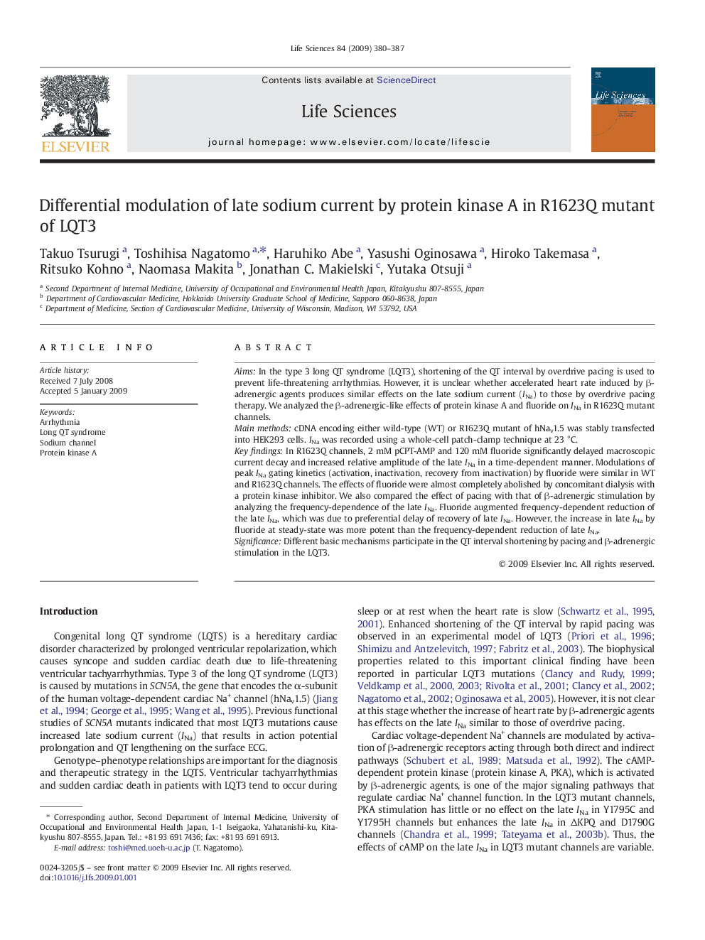 Differential modulation of late sodium current by protein kinase A in R1623Q mutant of LQT3