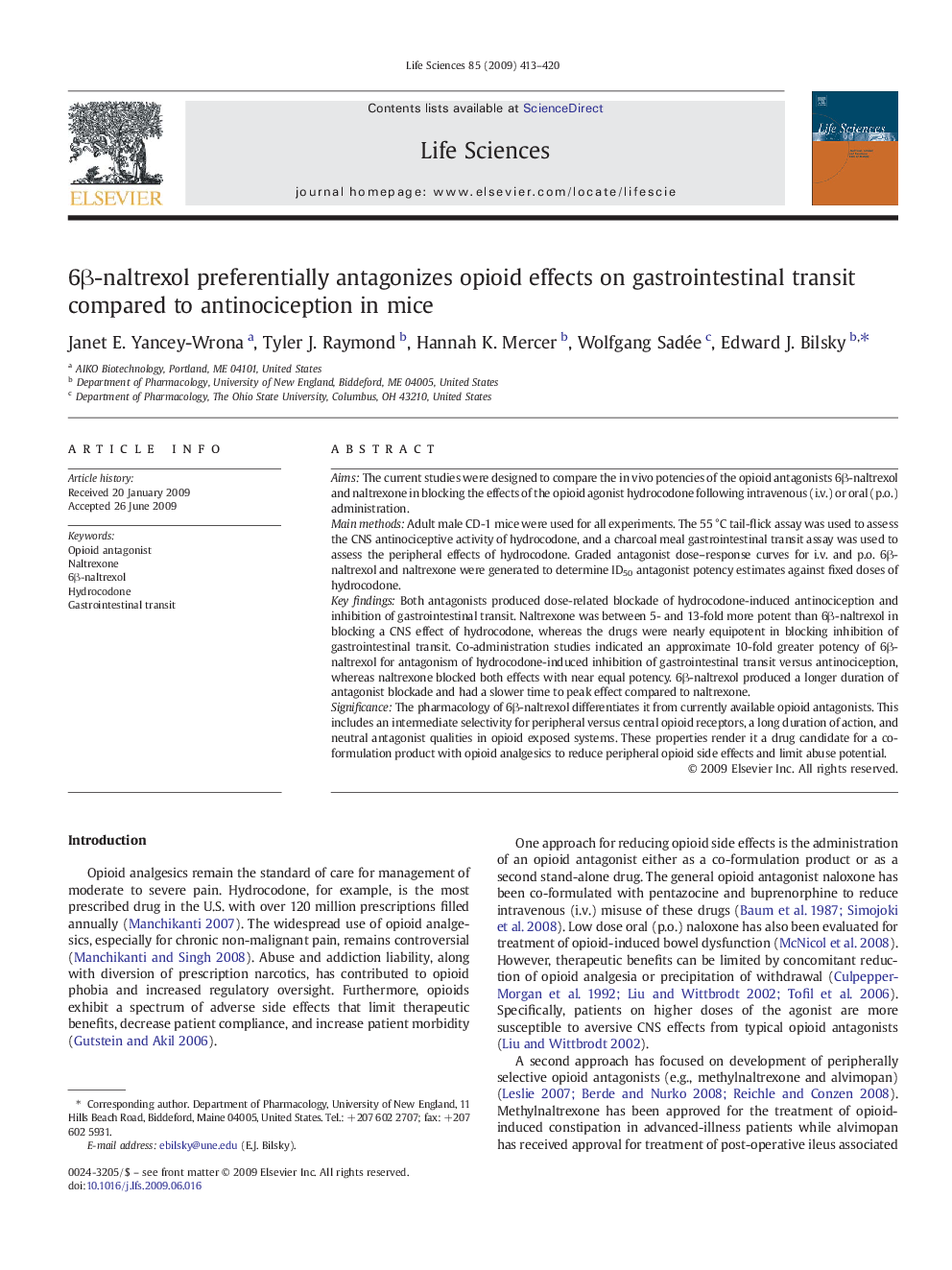 6β-naltrexol preferentially antagonizes opioid effects on gastrointestinal transit compared to antinociception in mice