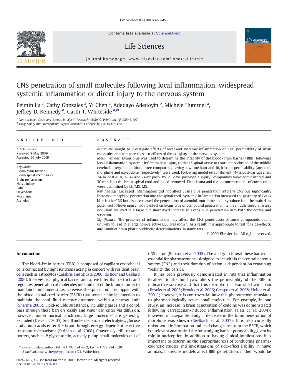 CNS penetration of small molecules following local inflammation, widespread systemic inflammation or direct injury to the nervous system