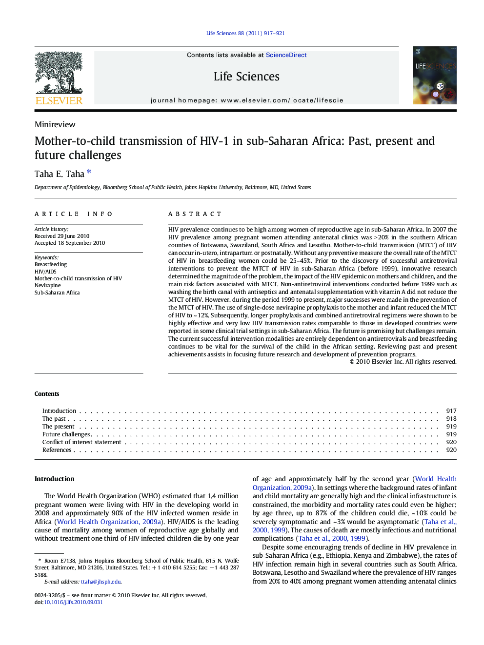 Mother-to-child transmission of HIV-1 in sub-Saharan Africa: Past, present and future challenges