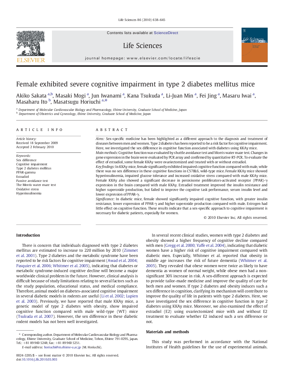 Female exhibited severe cognitive impairment in type 2 diabetes mellitus mice