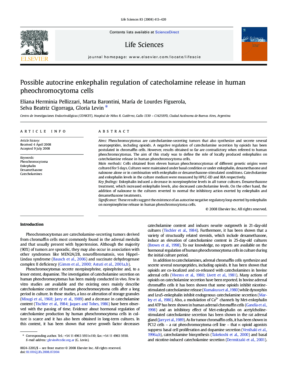 Possible autocrine enkephalin regulation of catecholamine release in human pheochromocytoma cells