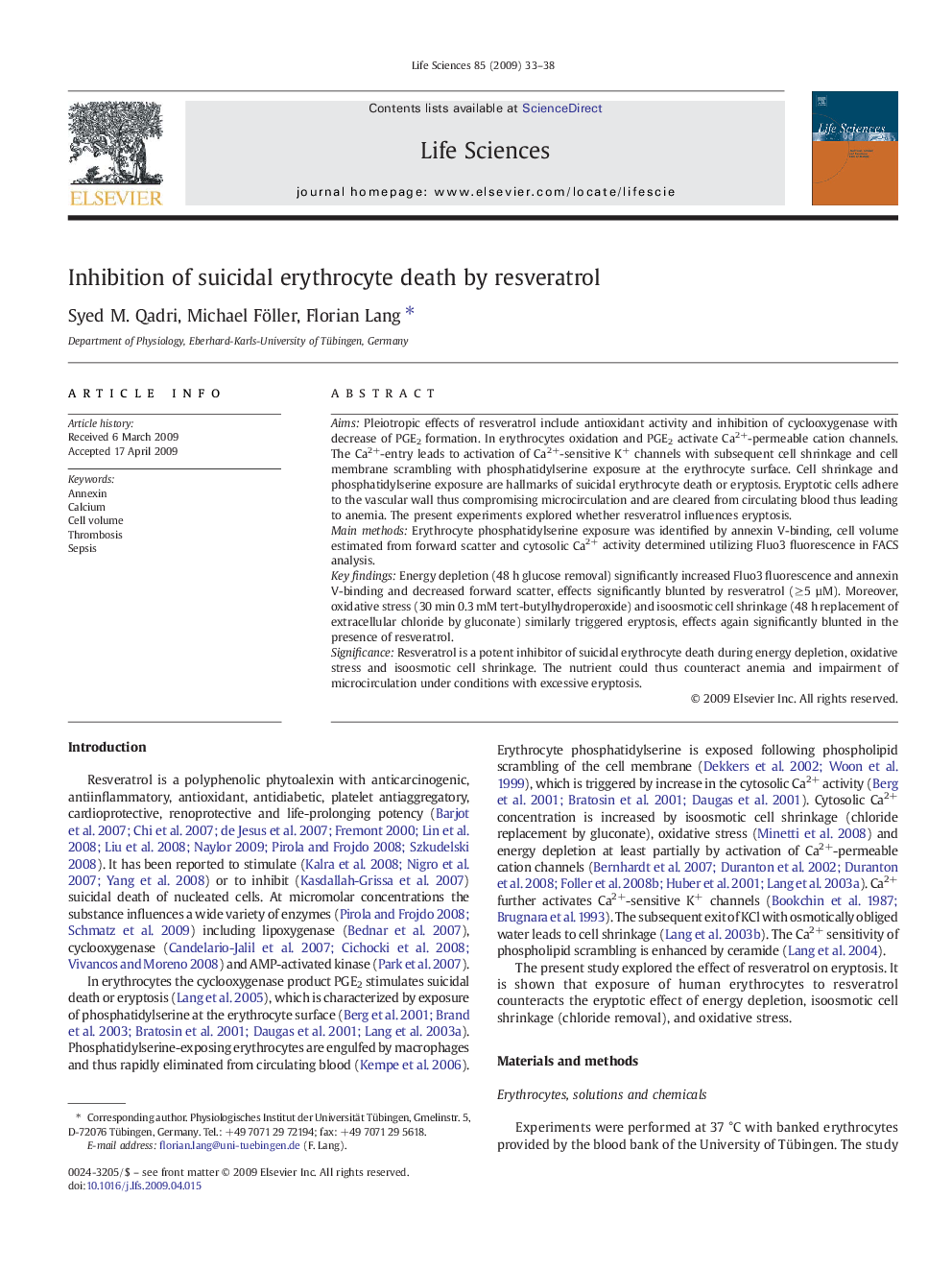 Inhibition of suicidal erythrocyte death by resveratrol