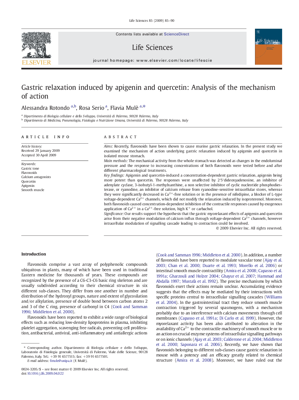 Gastric relaxation induced by apigenin and quercetin: Analysis of the mechanism of action