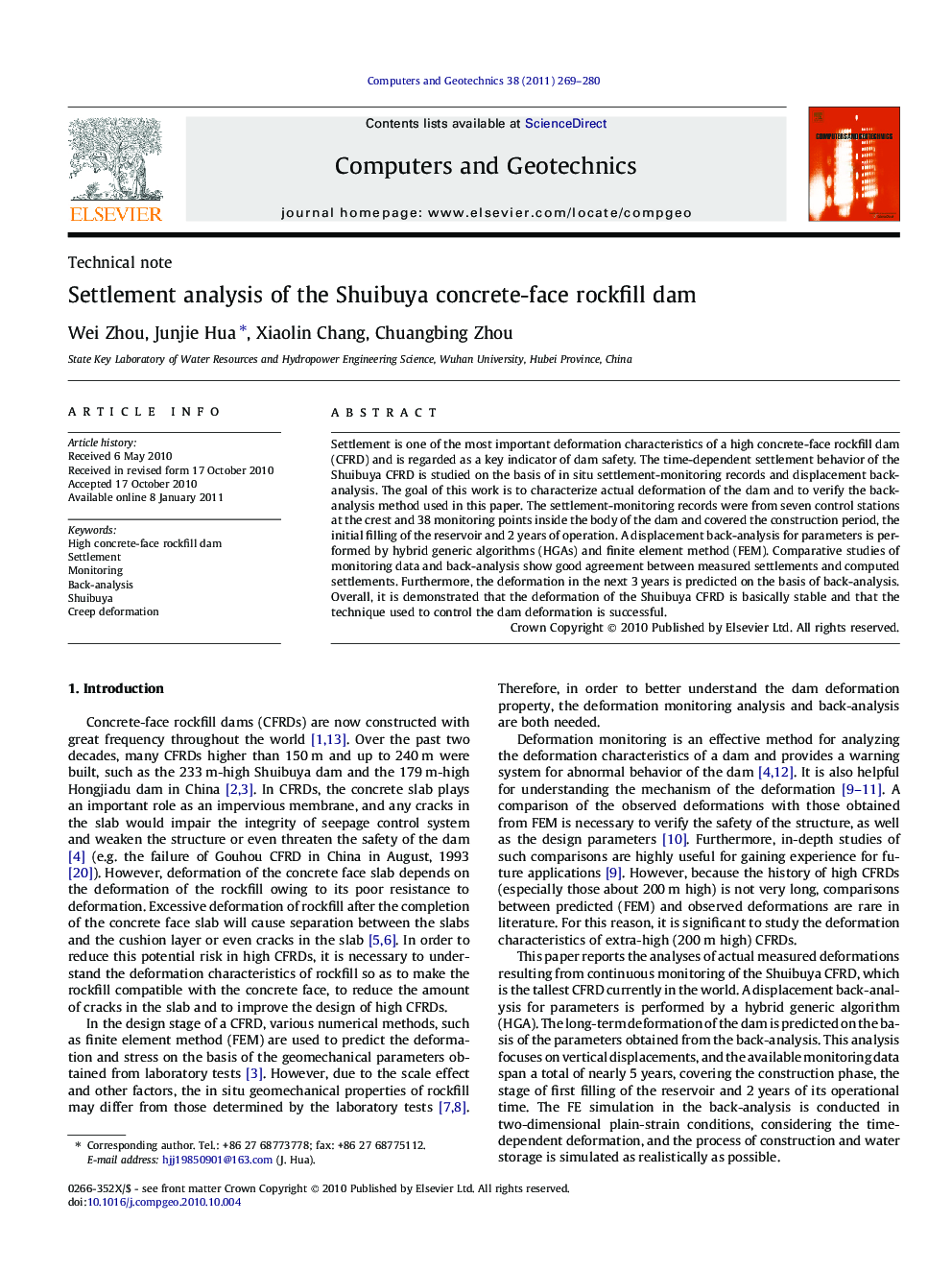 Settlement analysis of the Shuibuya concrete-face rockfill dam