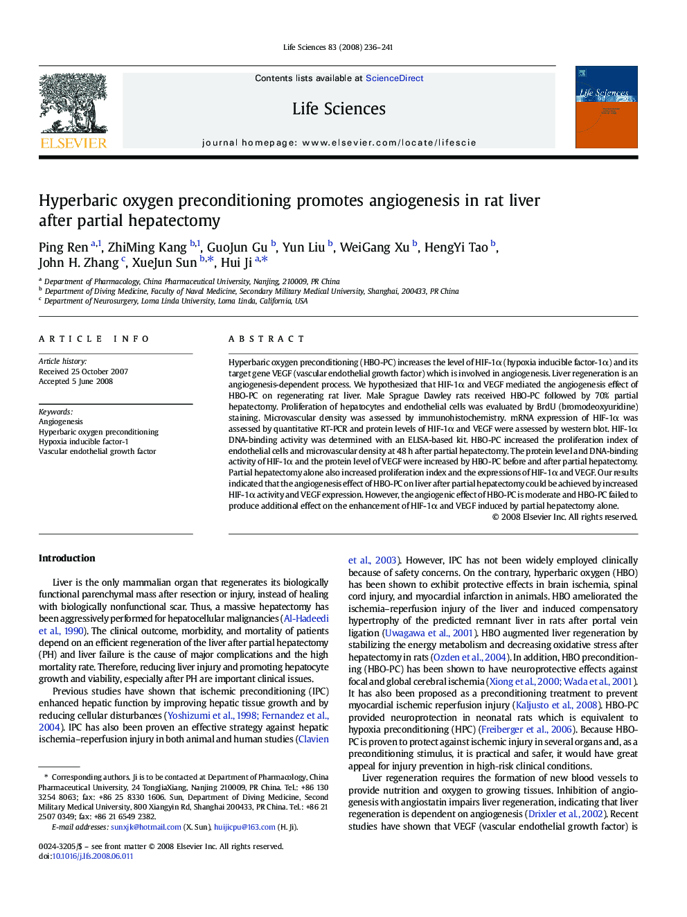 Hyperbaric oxygen preconditioning promotes angiogenesis in rat liver after partial hepatectomy