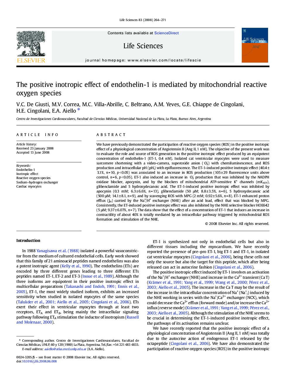 The positive inotropic effect of endothelin-1 is mediated by mitochondrial reactive oxygen species