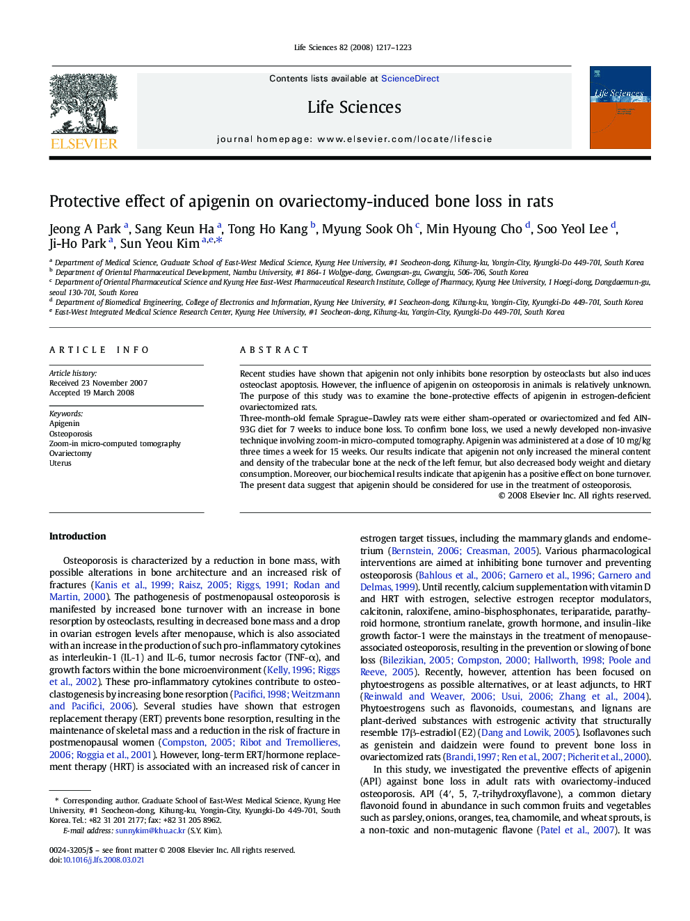 Protective effect of apigenin on ovariectomy-induced bone loss in rats