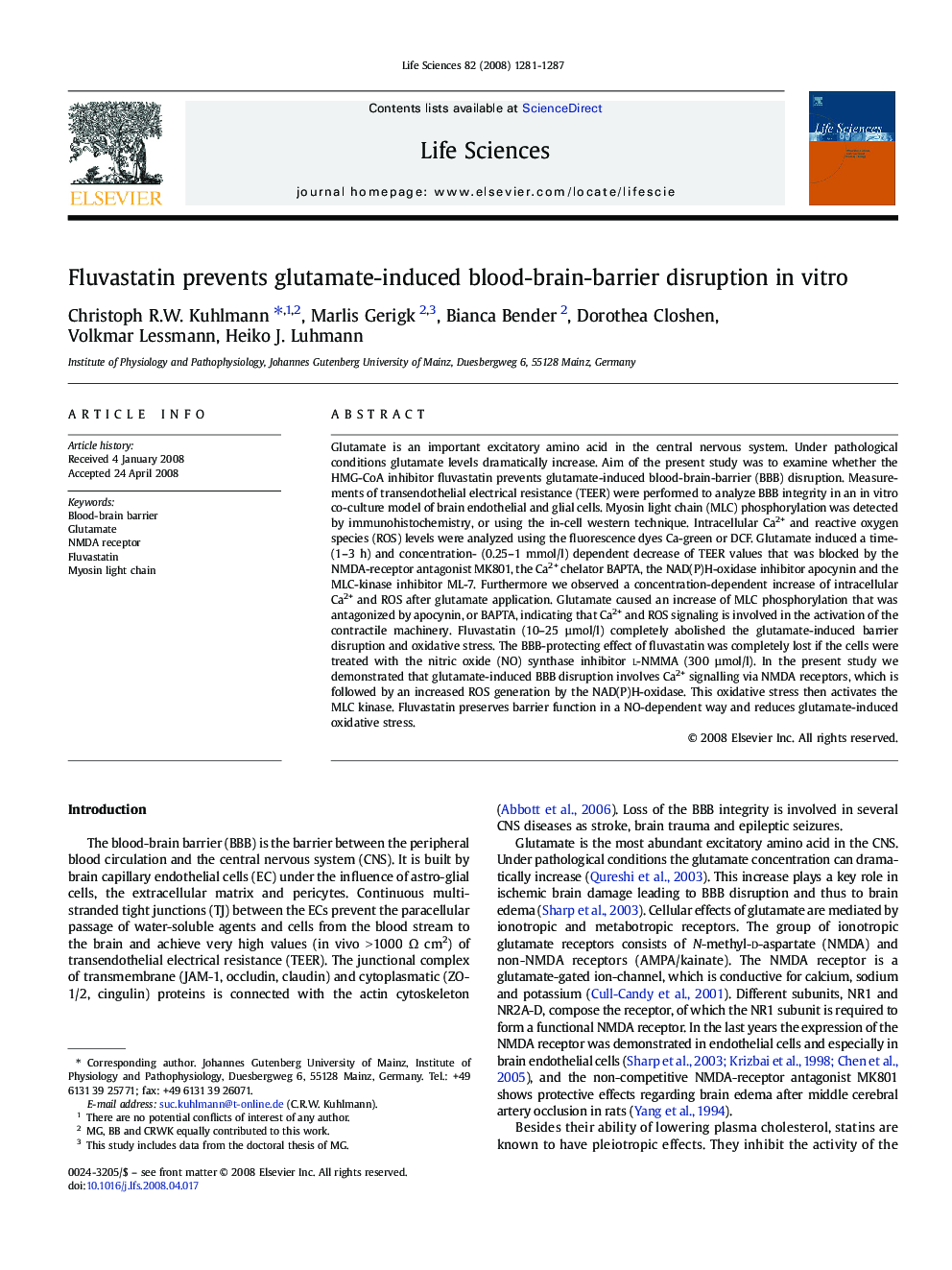 Fluvastatin prevents glutamate-induced blood-brain-barrier disruption in vitro