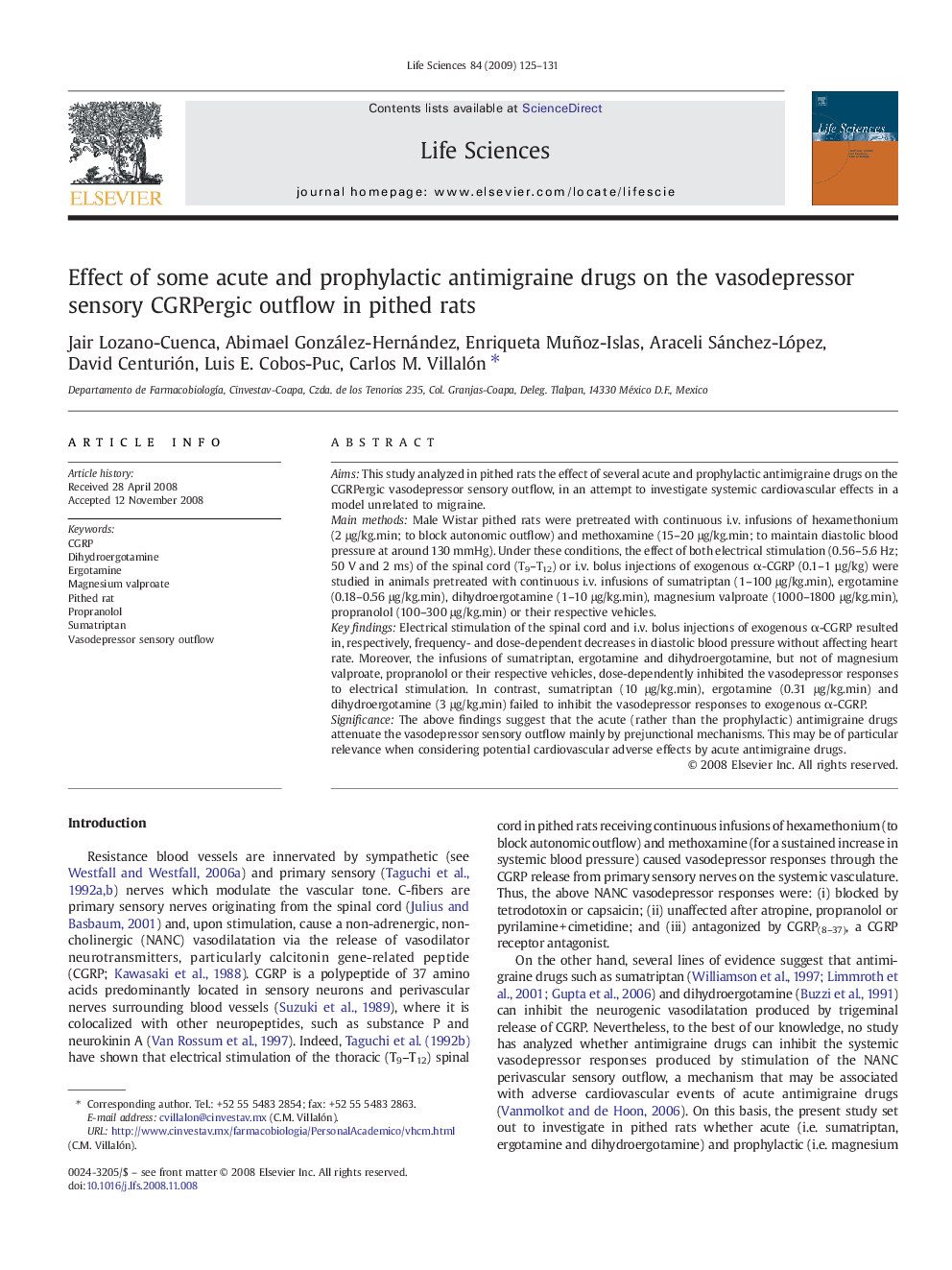 Effect of some acute and prophylactic antimigraine drugs on the vasodepressor sensory CGRPergic outflow in pithed rats