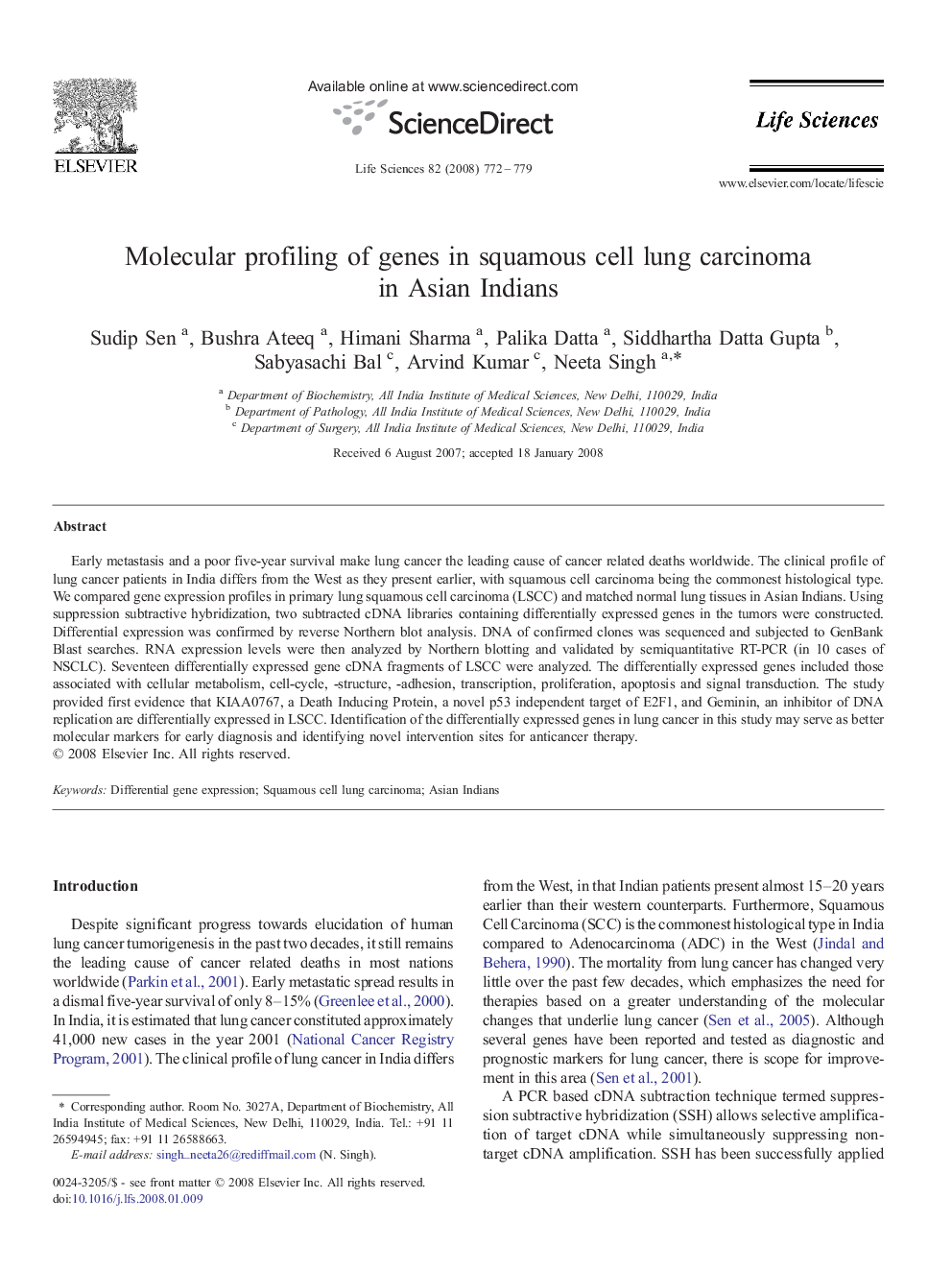 Molecular profiling of genes in squamous cell lung carcinoma in Asian Indians