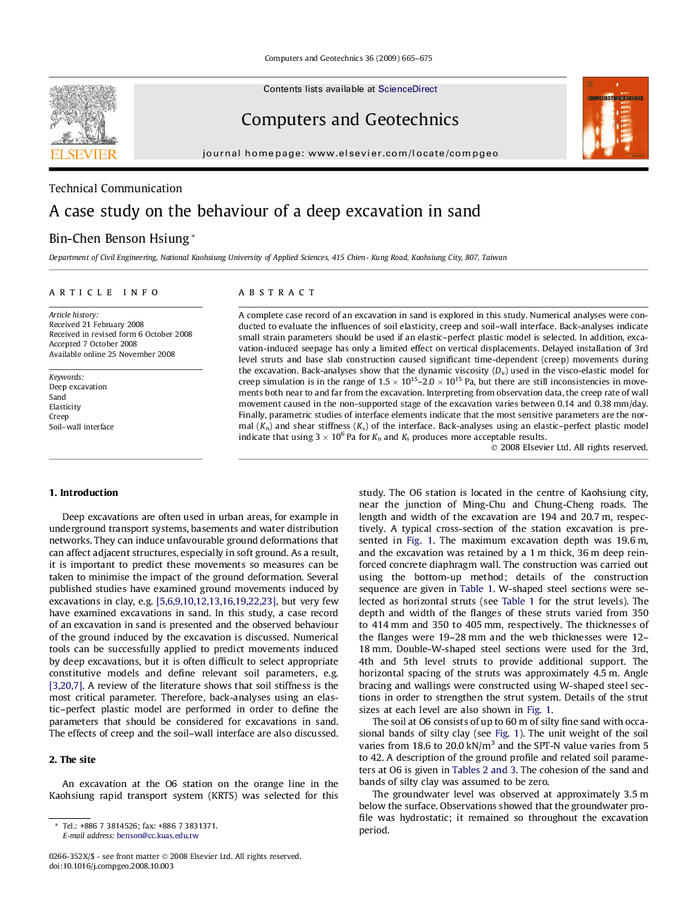 A case study on the behaviour of a deep excavation in sand