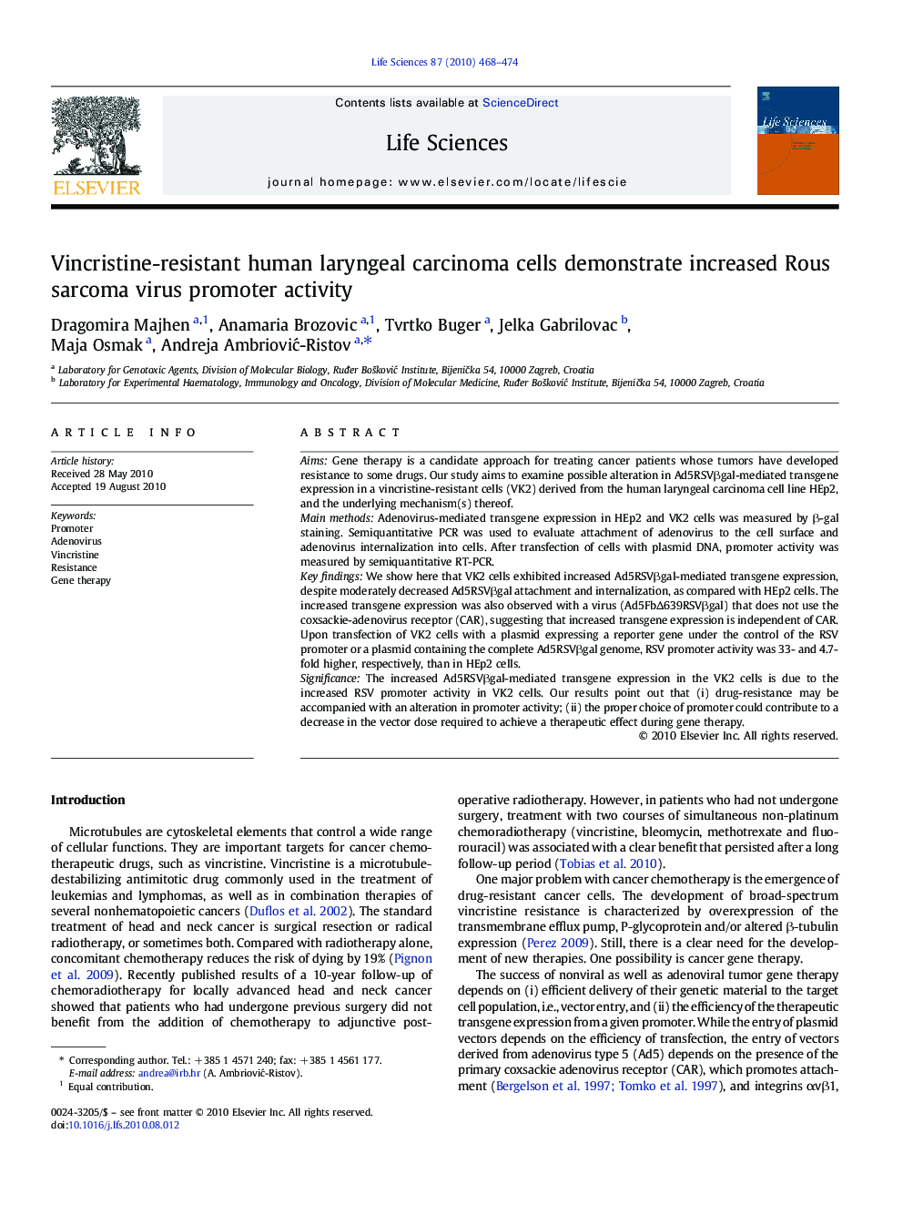 Vincristine-resistant human laryngeal carcinoma cells demonstrate increased Rous sarcoma virus promoter activity