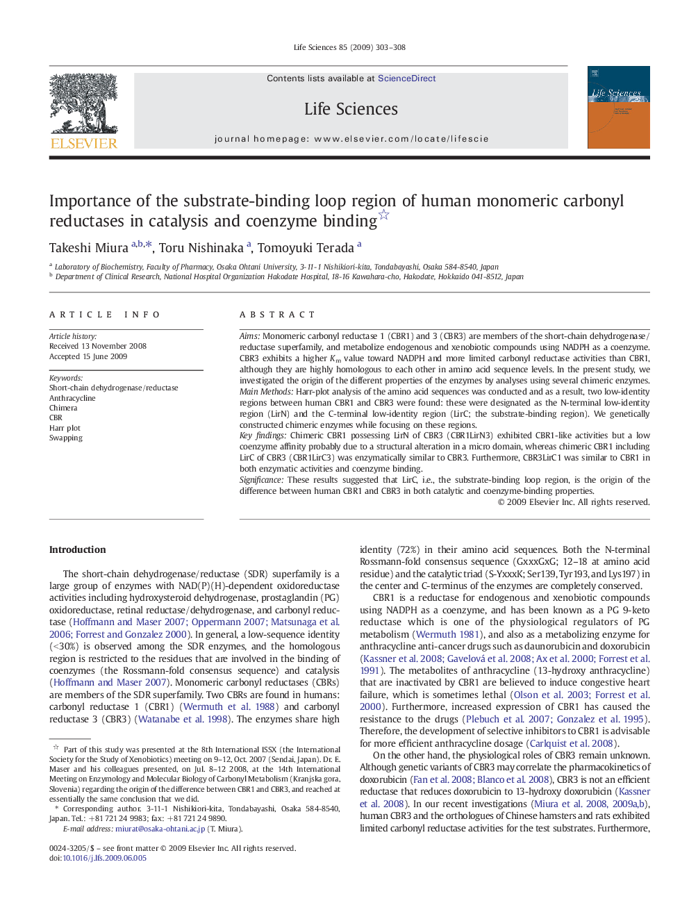 Importance of the substrate-binding loop region of human monomeric carbonyl reductases in catalysis and coenzyme binding 