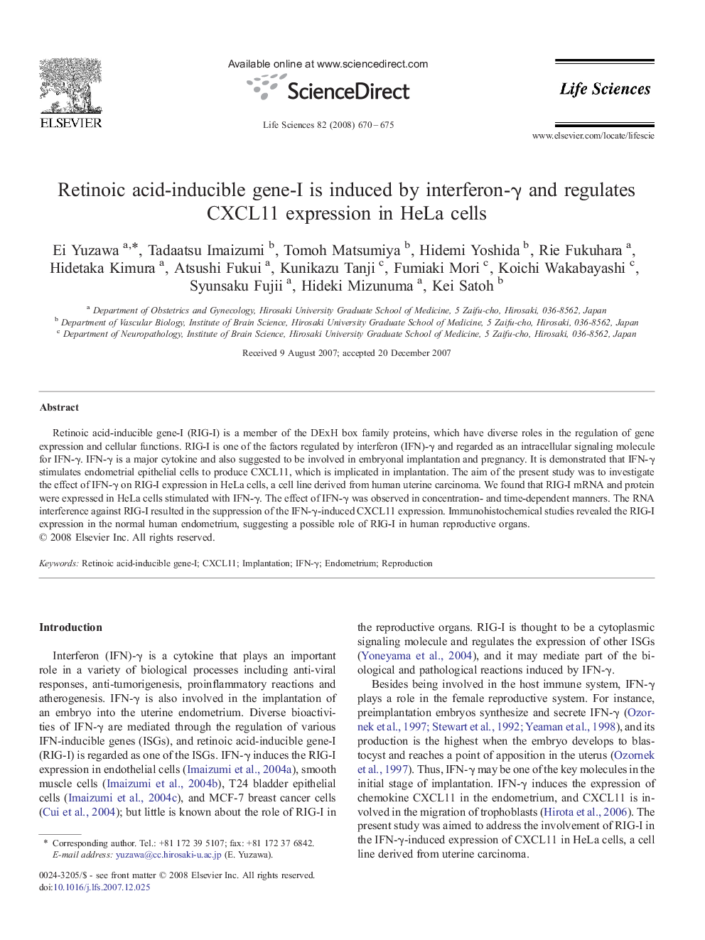 Retinoic acid-inducible gene-I is induced by interferon-γ and regulates CXCL11 expression in HeLa cells