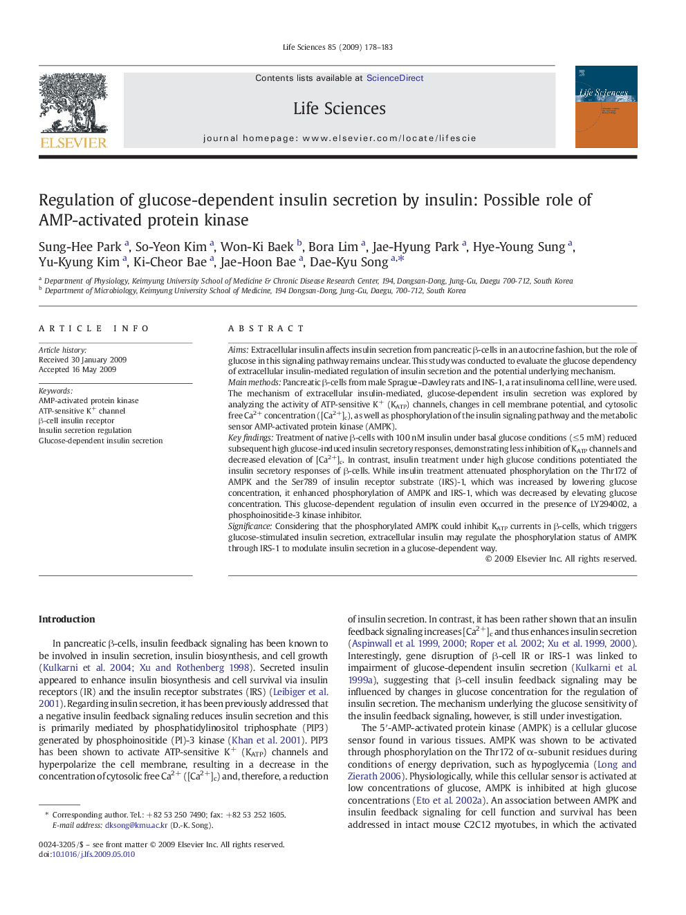 Regulation of glucose-dependent insulin secretion by insulin: Possible role of AMP-activated protein kinase