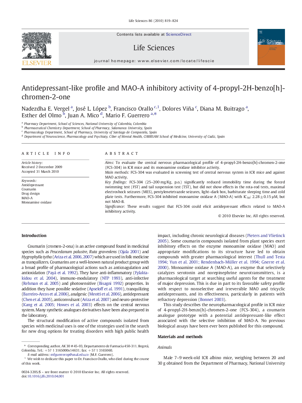 Antidepressant-like profile and MAO-A inhibitory activity of 4-propyl-2H-benzo[h]-chromen-2-one