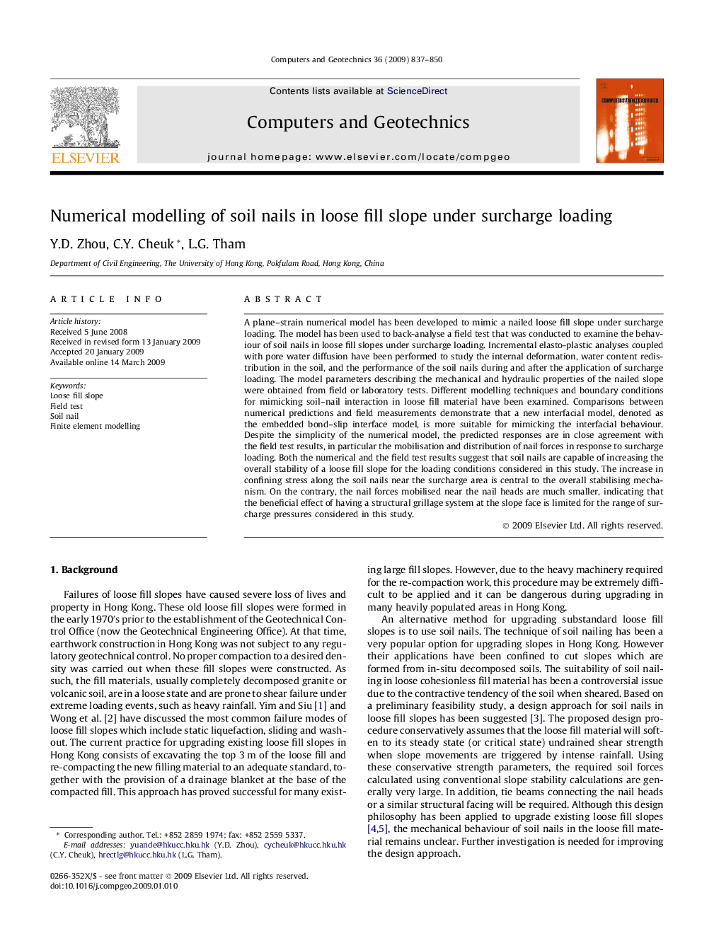 Numerical modelling of soil nails in loose fill slope under surcharge loading