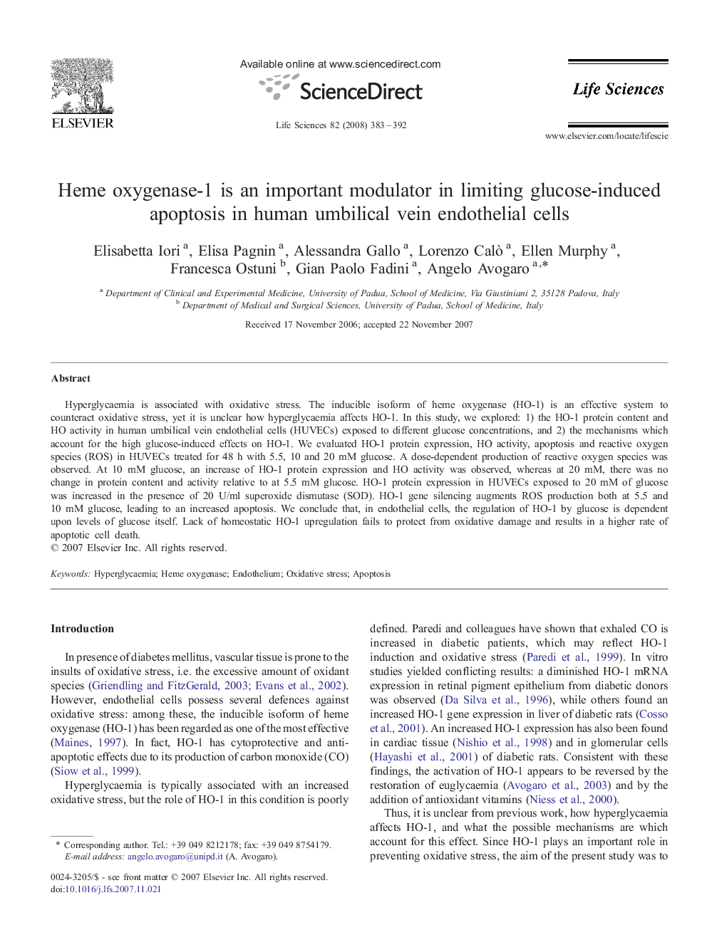 Heme oxygenase-1 is an important modulator in limiting glucose-induced apoptosis in human umbilical vein endothelial cells