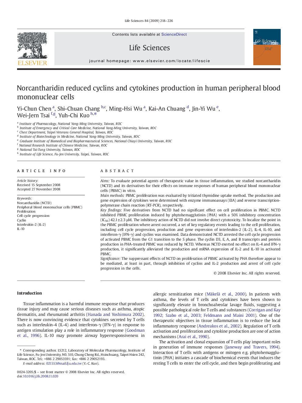 عکس صفحه اول مقاله: Norcantharidin reduced cyclins and cytokines production in human peripheral blood mononuclear cells Norcantharidin reduced cyclins and cytokines production in human peripheral blood mononuclear cells