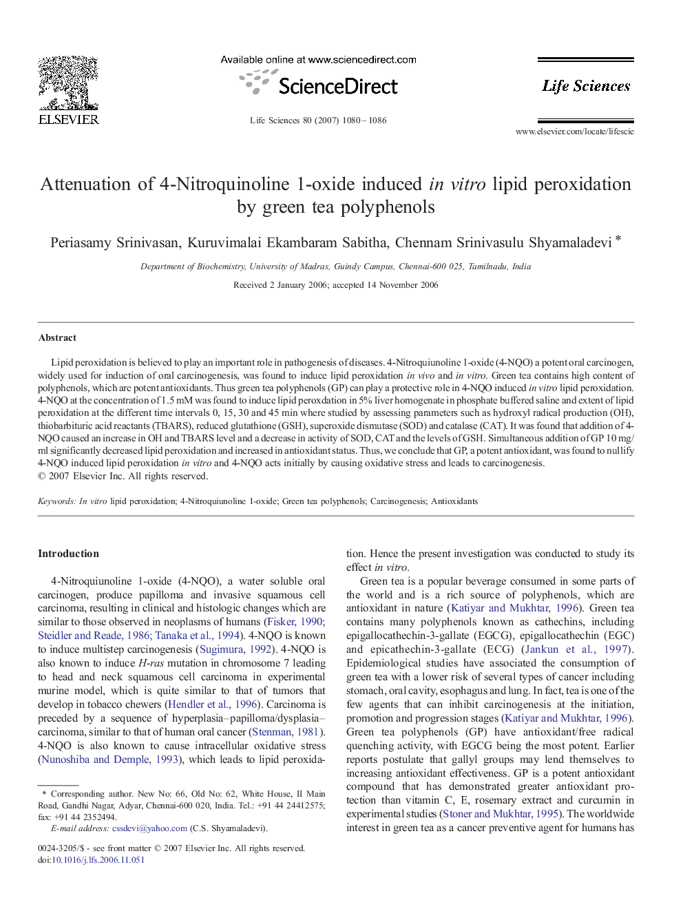 Attenuation of 4-Nitroquinoline 1-oxide induced in vitro lipid peroxidation by green tea polyphenols