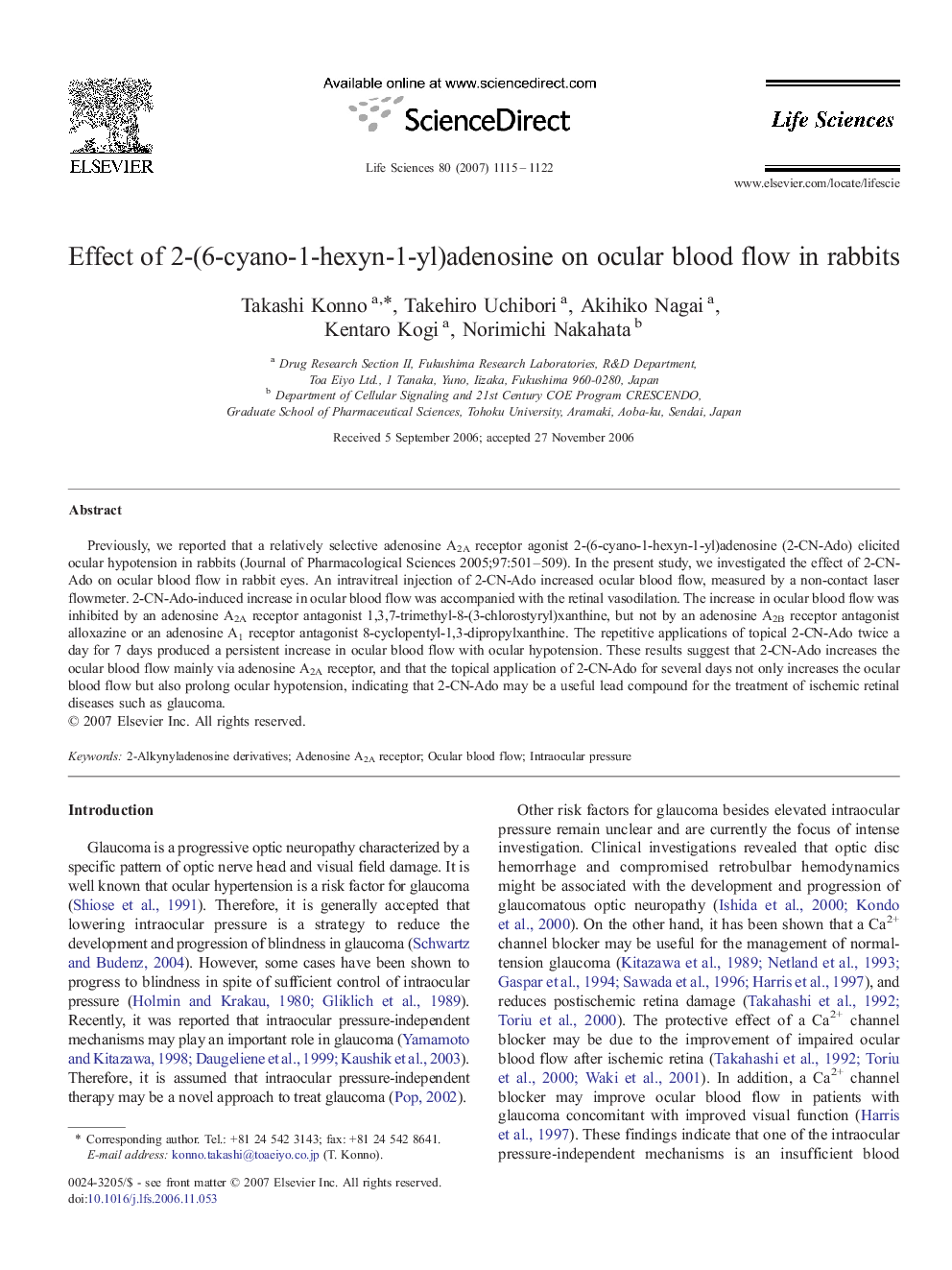 Effect of 2-(6-cyano-1-hexyn-1-yl)adenosine on ocular blood flow in rabbits