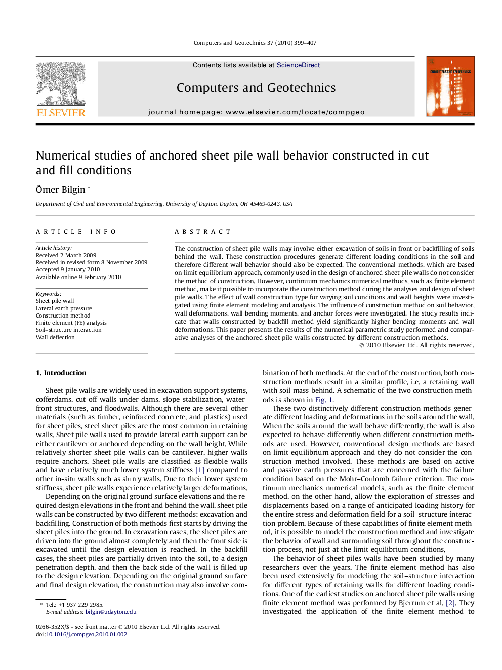 Numerical studies of anchored sheet pile wall behavior constructed in cut and fill conditions