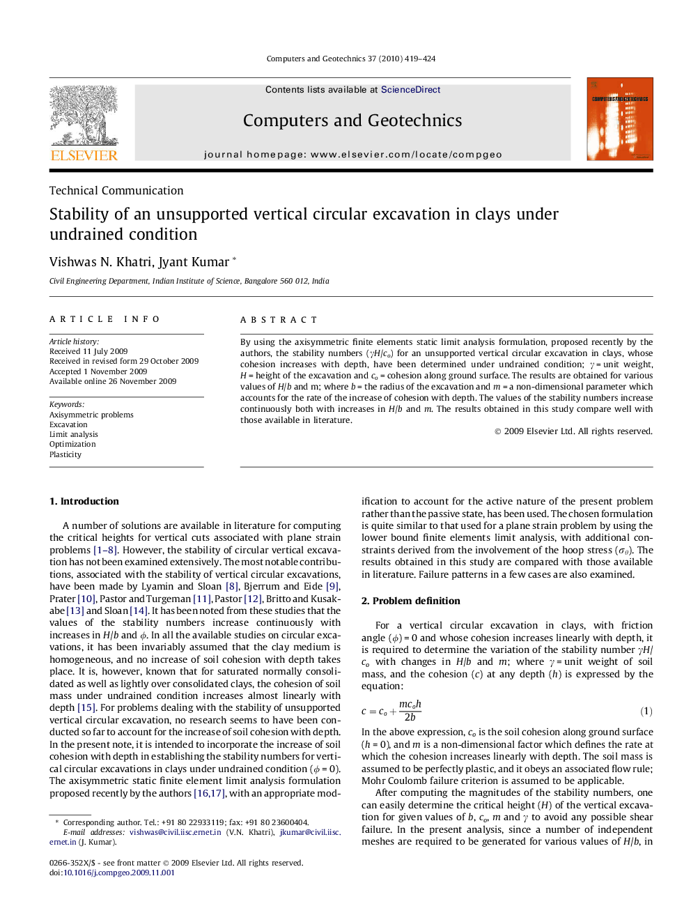 Stability of an unsupported vertical circular excavation in clays under undrained condition