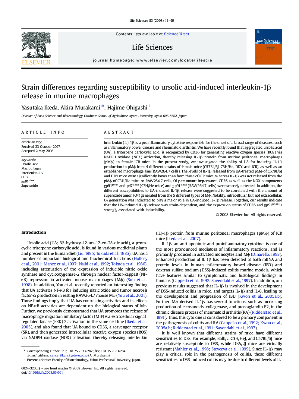 Strain differences regarding susceptibility to ursolic acid-induced interleukin-1β release in murine macrophages