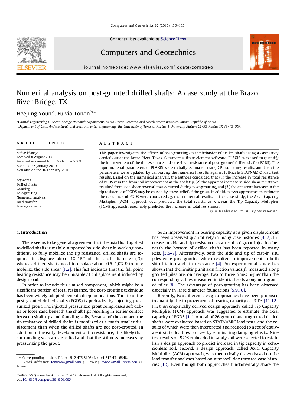 Numerical analysis on post-grouted drilled shafts: A case study at the Brazo River Bridge, TX