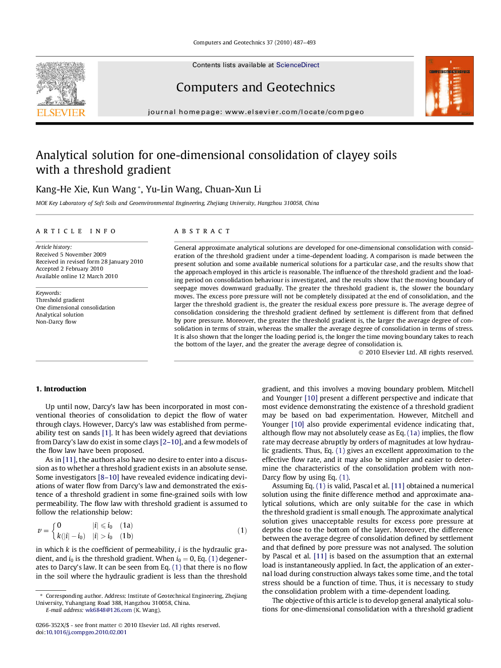 Analytical solution for one-dimensional consolidation of clayey soils with a threshold gradient