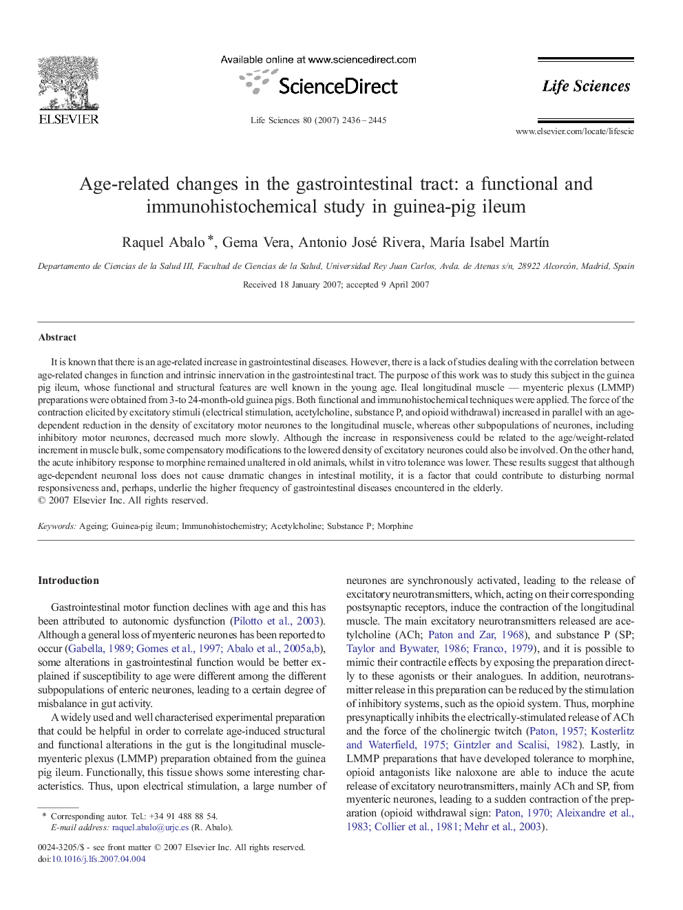 Age-related changes in the gastrointestinal tract: a functional and immunohistochemical study in guinea-pig ileum