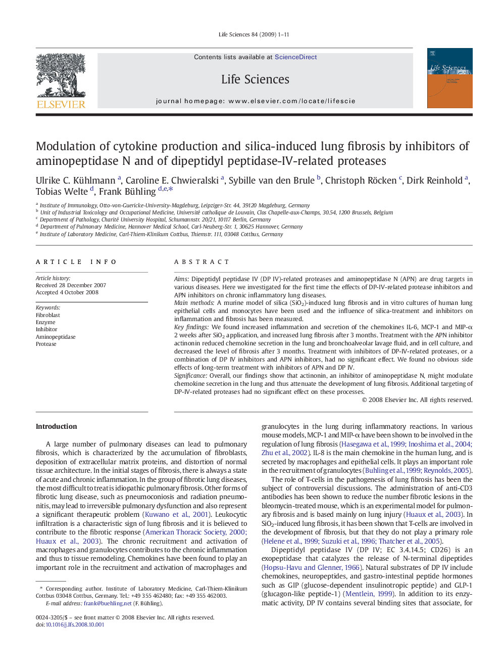 Modulation of cytokine production and silica-induced lung fibrosis by inhibitors of aminopeptidase N and of dipeptidyl peptidase-IV-related proteases