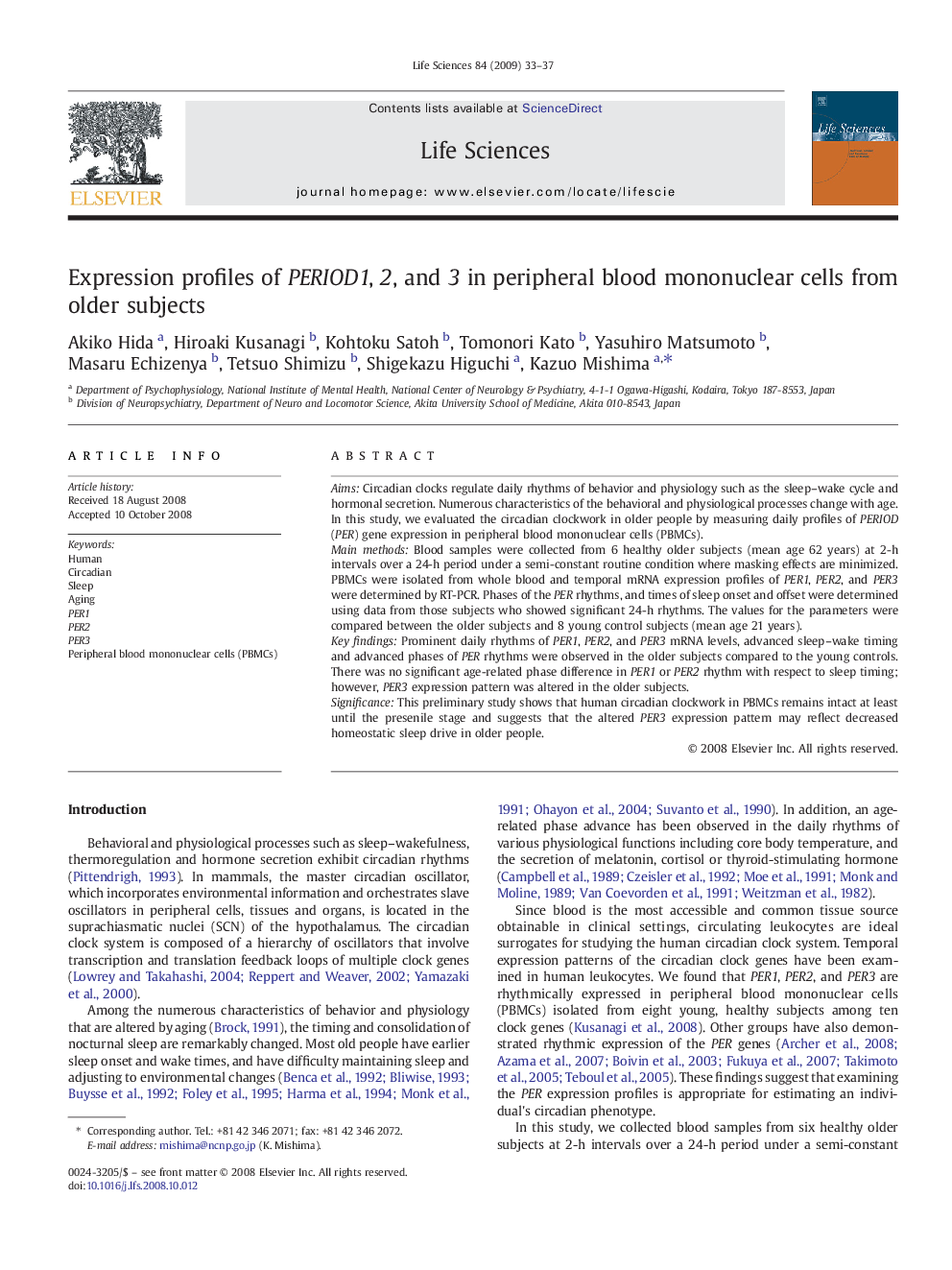 Expression profiles of PERIOD1, 2, and 3 in peripheral blood mononuclear cells from older subjects