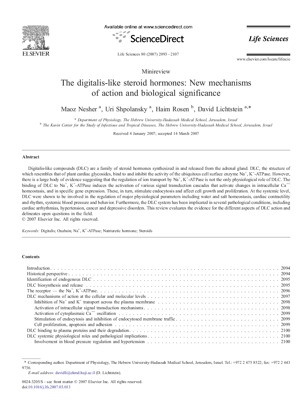 The digitalis-like steroid hormones: New mechanisms of action and biological significance