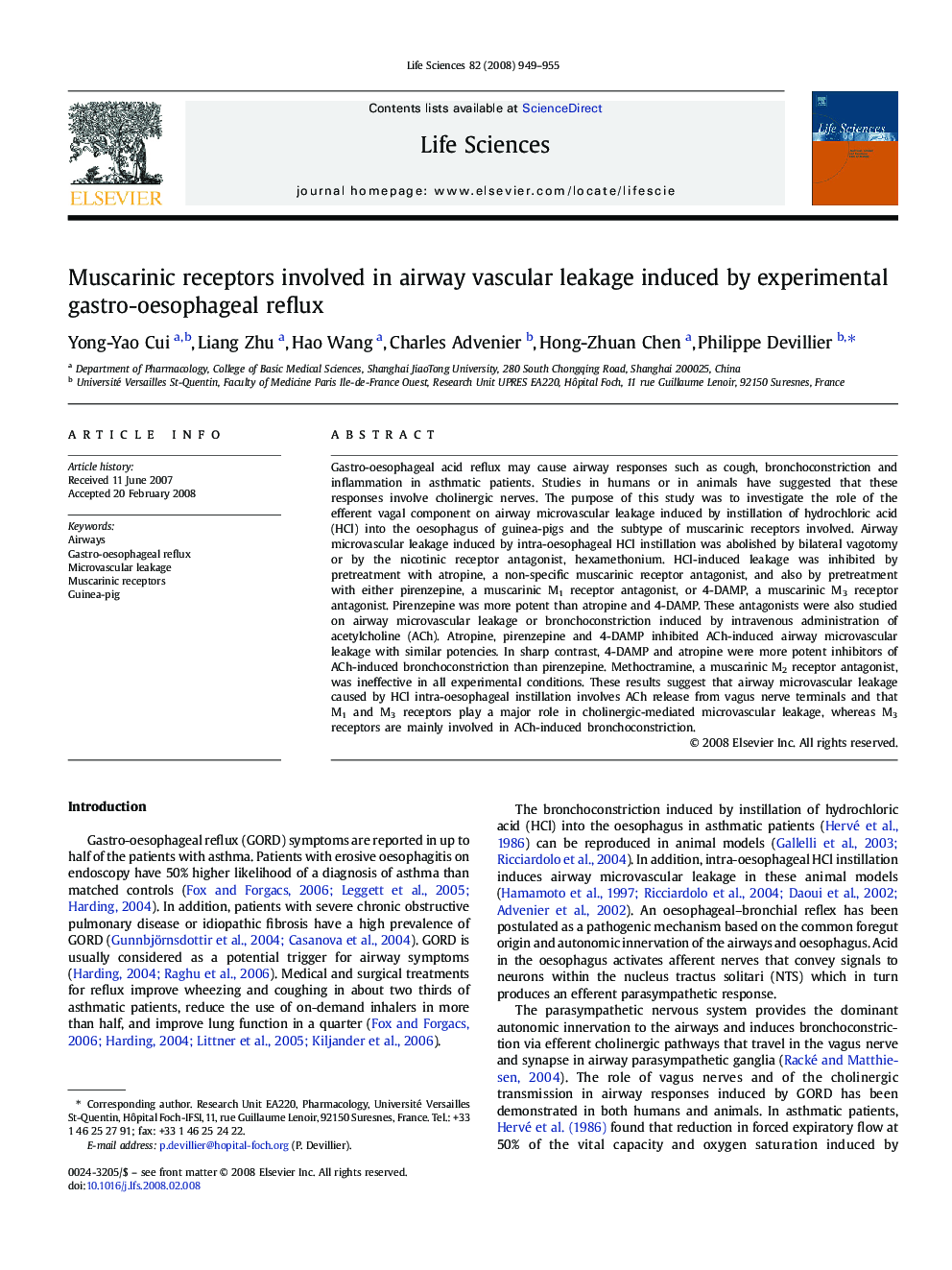 Muscarinic receptors involved in airway vascular leakage induced by experimental gastro-oesophageal reflux