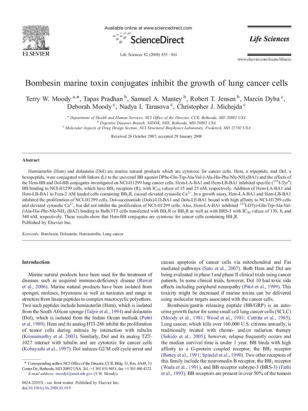 Bombesin marine toxin conjugates inhibit the growth of lung cancer cells