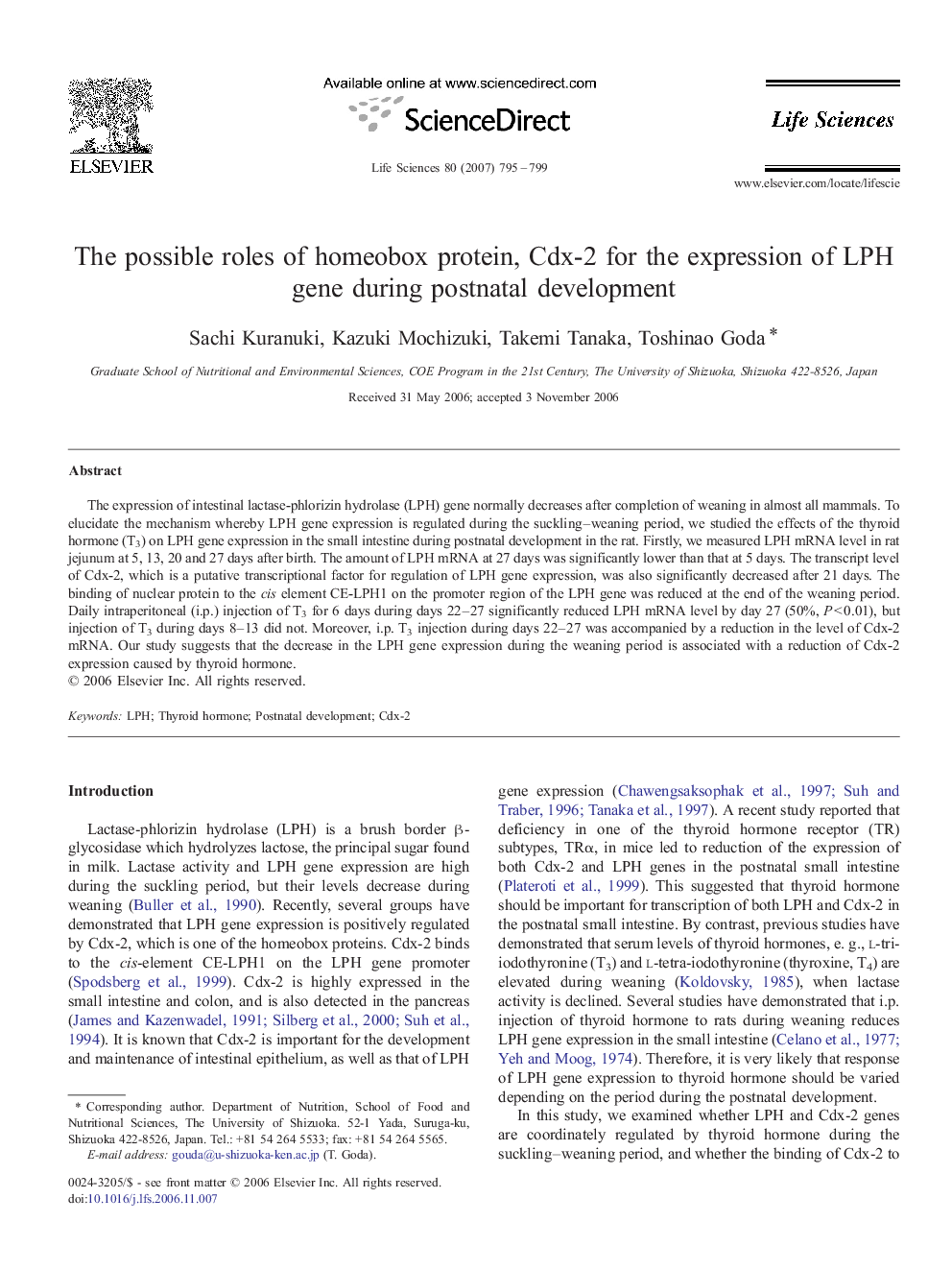 The possible roles of homeobox protein, Cdx-2 for the expression of LPH gene during postnatal development