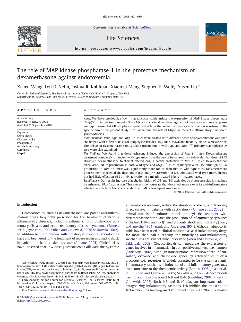 The role of MAP kinase phosphatase-1 in the protective mechanism of dexamethasone against endotoxemia