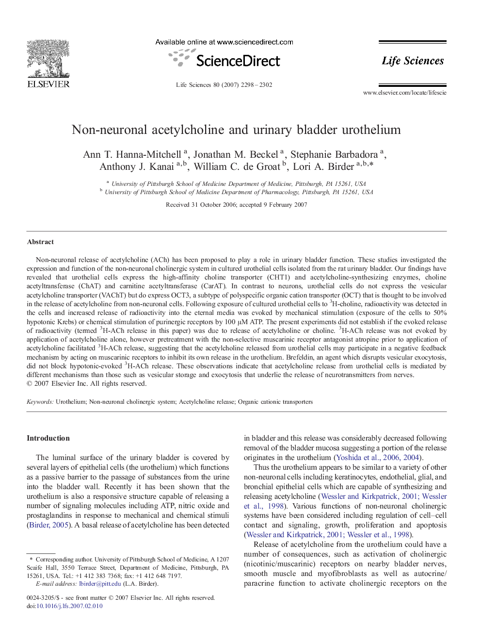 Non-neuronal acetylcholine and urinary bladder urothelium