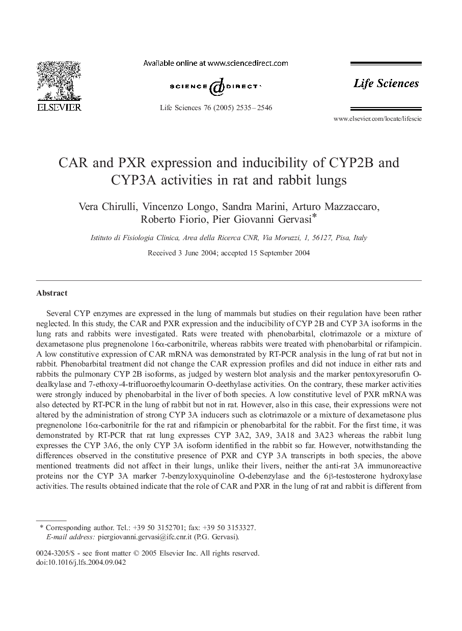 CAR and PXR expression and inducibility of CYP2B and CYP3A activities in rat and rabbit lungs