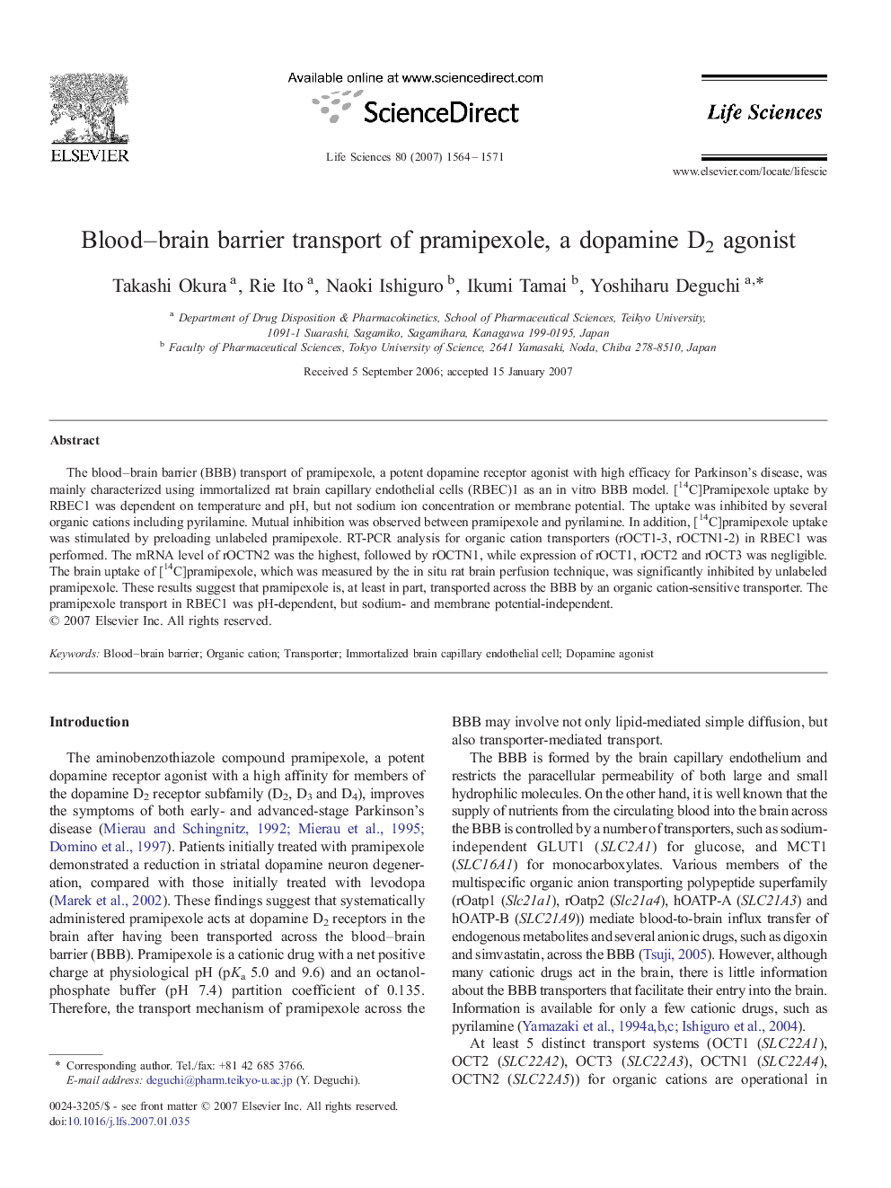 Blood–brain barrier transport of pramipexole, a dopamine D2 agonist