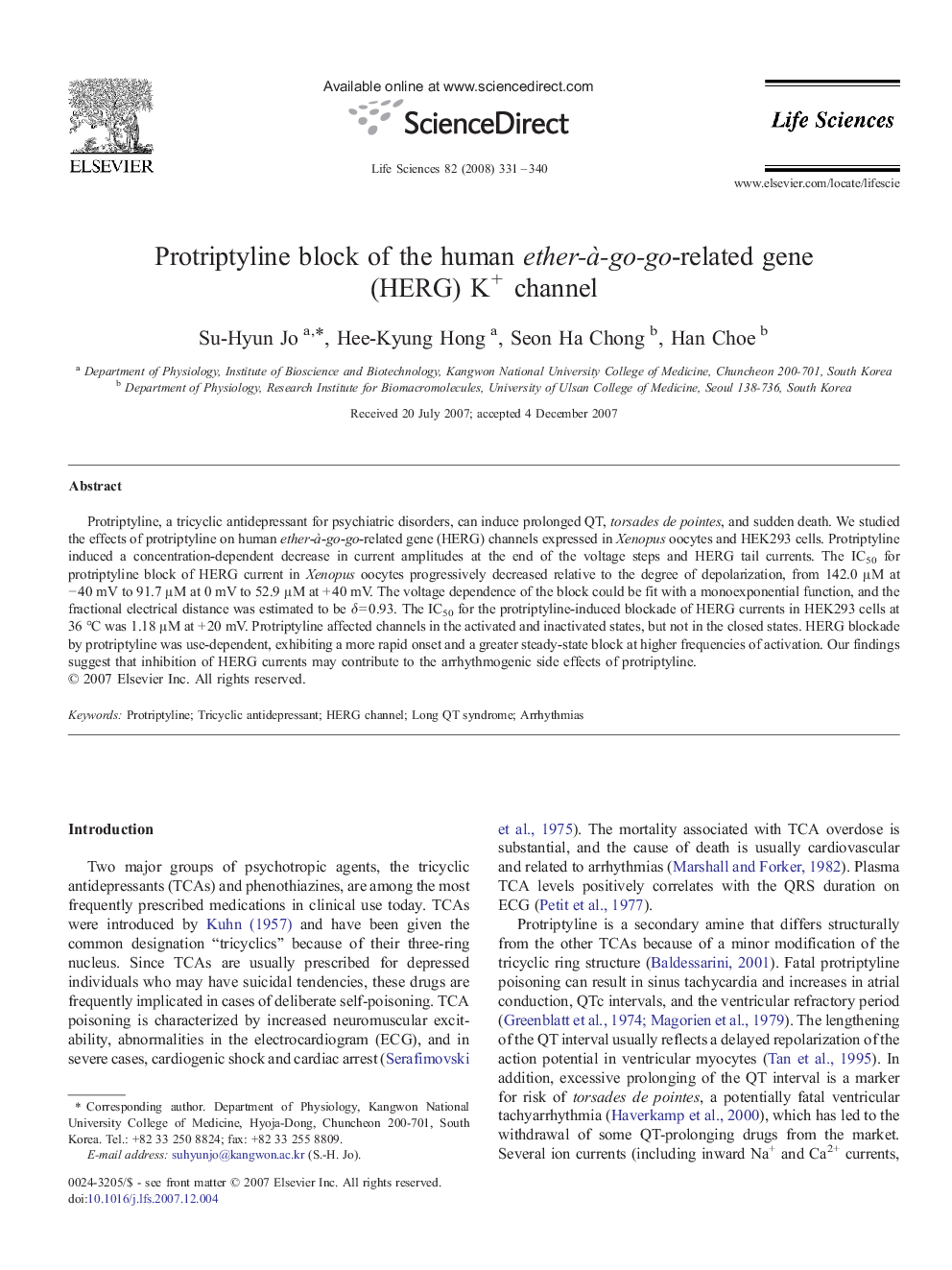 Protriptyline block of the human ether-à-go-go-related gene (HERG) K+ channel